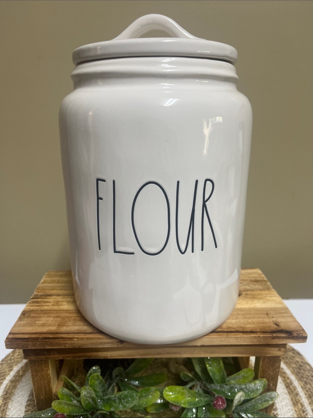 Rae Dunn “Flour” Ceramic Canister in good condition